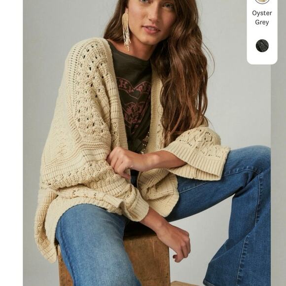 Lucky Brand Crochet Cardigan Boho Drop Shoulder Large - Picture 8 of 8